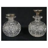 1056	CUT GLASS BOTTLES WITH STERLING SILVER OVERLAY STOPPERS, EACH APPROXIMATELY 6 IN H, 1 STOPPER B