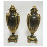 1106	BRONZE URNS W/LIDS & GILT ACCENT TRIM, EACH APPROXIMATELY 18 IN HIGH