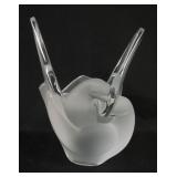 1171	LALIQUE FRANCE FROSTED *SYLVIE* VASE W/FLOWER FROG, VASE IMAGE OF DOVES, APPROXIMATELY 8 1/2 IN