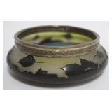 1179	ART GLASS BOWL W/METAL RIM TOP, APPROXIMATELY 6 IN X 2 IN HIGH