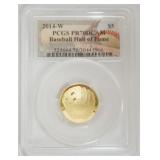 1005	GOLD BASEBALL HALL OF FAME 5 DOLLAR GOLD COIN 2014-W