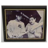 1040	BABE RUTH & GARY COOPER FRAMED IMAGE,  ATTRIBUTED SIGNATURE OF GARY COOPER ON BAT, APPROXIMATEL