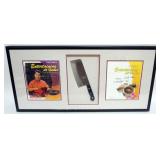 1101	CHEF YAN FRAMED & MATTER ARTICLES & MEAT CLEAVER W/ATTRIBUTED SIGNATURE, APPROXIMATELY 33 IN X 