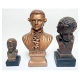 1010	GROUP OF 3 PLASTER BUSTS OF MOZART AND BEETHOVEN, LARGEST APPROXIMATELY 17 IN H, 1 SIGNED ROBER