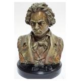 1012	CARVED STONE BUST OF BEETHOVEN ON SLATE BASE, APPROXIMATELY 14 IN H
