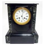 1017	ANTIQUE SLATE AND MARBLE MANTLE CLOCK WITH PORCELAIN FACE, APPROXIMATELY 10 1/2 IN X 6 IN X 12 