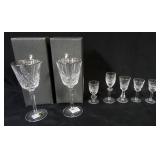 1021	WATERFORD CRYSTAL  2 WINES LISMORE PLATINUM GLASSES WITH BOXES AND 5 ASSORTED CORDIALS, TALLEST