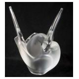 1026	LALIQUE FRANCE CRYSTAL SYLVIE DOVE, LOVE BIRDS VASE, APPROXIMATELY 7 IN X 5 IN X 8 IN H