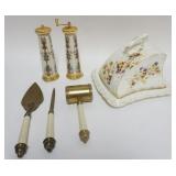 1053	VINTAGE GROUP INCLUDING CHEESE DISH, LENOX SALT & PEPPER AND SERVING PIECES, LARGEST PIECE APPR