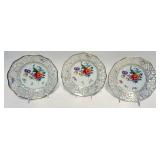 1055	3 BAVARIAN HAND PAINTED FLRAL 9 IN PLATES WITH RTICULATED EDGES