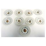 1057	GERMAN RETICULATED EDGE 5 1/2 IN PLATES, 9 WITH IMAGES OF COURTING SCENE IN CENTER