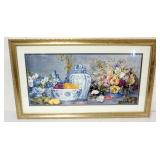 1075	FRAMED AND MATTED COLORFUL STILL LIFE PRINT SIGNED SMITH, APPROXIMATELY 44 IN X 26 IN OVERALL