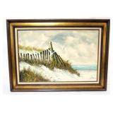 1076	OIL PAINTING ON CANVAS, SHORE SCENE, SIGNED W. RAYMOND, APPROXIMATELY 44 IN X 33 IN OVERALL