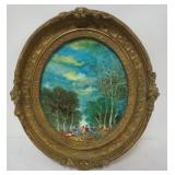 1085	STEFANO SIDERIS FRAME ABSTRACT LANDSCAPE ON BOARD IN OVAL FRAME, APPROXIMATELY 15 IN X 17 IN OV