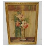 1086	OIL PAINTING ON BOARD STILL LIFE, ARTIST SIGNED, APPROXIMATELY 11 IN X 15 IN OVERALL