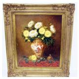 1092	OIL PAINTING ON BOARD, STILL LIFE, ARTIST SIGNED LOWER RIGHT, APPROXIMATELY 29 IN X 33 IN OVER 