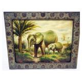 1111	VINTAGE MAITLAND SMITH FRAMED PAINTING ON BOARD OF ELEPHANTS, APPROXIMATELY 21 1/2 IN X 17 1/2 