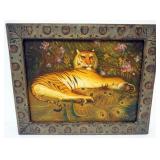 1112	VINTAGE MAITLAND SMITH FRAMED PAINTING ON BOARD OF TIGER, APPROXIMATELY 21 1/2 IN X 17 1/2 IN O