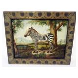 1114	VINTAGE MAITLAND SMITH FRAMED PAINTING ON BOARD OF ZEBRA, APPROXIMATELY 21 1/2 IN X 17 1/2 IN O