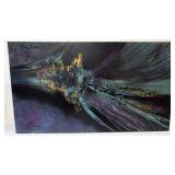 1122	ABSTRACT OIL PAINTING ON CANVAS TEXTURED, SIGNED RENEE, APPROXIMATELY 39 IN X 24 IN OVERALL