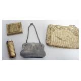 1129	WHITING & DAVIS MESH BAG SET WITH BAG, MIRROR COMPACT AND LIGHTER COVER. VINTAGE UNMARKED METAL