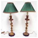 1136	PAIR OF ORNATE BRASS FLORAL CANDLESTICK TABLE LAMPS,  EACH APPROXIMATELY 22 IN H