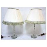 1138	PAIR OF CRYSTAL TABLE LAMPS WITH TWIST COLUMNS, EACH APPROXIMATELY 27 IN H