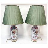 1139	PORCELAIN ARMORIAL TABLE LAMPS, EACH APPROXIMATELY 35 IN H