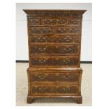 1150	ANTIQUE CONTINENTAL OYSTER VENEER CHEST ON CHEST ON BRACKET FEET WITH STOP CHAMFORD LOWER SIDES
