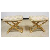1152	PAIR OF ITALIAN GILT WOOD ORNATELY CARVED WOOD STOOLS, WITH UPHOLSTERED TOPS AND FOLDING BASES,