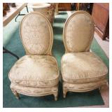 1154	PAIR OF UPHOLSTERED BOUDIOR SLIPPER CHAIRS BY BRUNSCHWIG & FILS FABRIC, EACH APPROXIMATELY 19 I