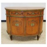 1155	ADAMS PAINT DECORATED SATIN WOOD, 2 DOOR, 2 DRAWER DEMILUNE, APPROXIMATELY 45 IN X 21 IN X 36 I