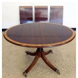 1165	DIMINUATIVE MAHOGANY OVAL EXTENSION TABLE WITH BANDED INLAY TOP AND 3 LEAVES, TABLE APPROXIMATE