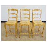 1167	SET OF 3 FRENCH COUNTRY BAR HEIGHT LADDER BACK CHAIRS WITH RUSH SEATS IN MUSTARD FINISH, EACH A