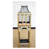 1168	ORNAMENTAL WOOD BIRD CAGE ON STAND, APPROXIMATELY 16 IN X 11 IN X 56 IN H