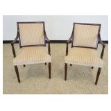 1172	PAIR OF MAHOGANY UPHOLSTERED ARM CHAIRS WITH REEDED COLUMN LEGS, APPROXIMATELY 23 IN X 21 IN X 