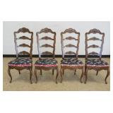 1179	SET OF 4 FRENCH LADDER BACK CHAIRS WITH UPHOLSTERED SEAT, SOME LOSS ON LEGS