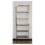 1180	MID CENTURY MODERN BRASS & GLASS WALL MOUNT SHELF, APPROXIMATELY 10 IN X 28 IN X 84 IN 