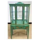 1202	OUTSTANDING PETIT PAINT DECORATED 3 DRAWER CRYSTAL CABINET WITH 2 INTERIOR GLASS SHELVES AND IN