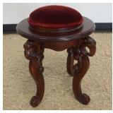 1205	UPHOLSTERED TOP STOOL WITH CARVED FALCON HEAD LEGS, APPROXIMATELY 19 IN X 20 IN H