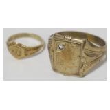 1070	BABY RING MARKED 10K, .73 DWT & MENS INITIAL RING