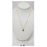 1071	SAPPHIRE AND DIAMOND STONE EARRING AND NECKLACE SET, NECKLACE MARKED DG 14K, 4.47 TOTAL WEIGHT 