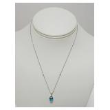 1074	LADIES 14K WHITE GOLD AQUAMARINE NECKLACE, 1.5 DWT INCLUDING STONE, STONE UNTESTED