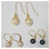 1075	3 PAIRS PEARL EARRINGS, 2 MARKED 14K 2.27 DWT INCLUDING STONES, PEARLS UNTESTED