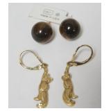 1076	2 PAIR 14K EARRINGS, 6.57 DWT INCLUDING STONES