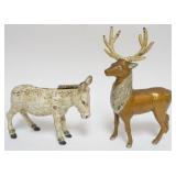 1122	LARGE CAST IRON DONKEY AND STAG BANKS, TALLEST APPROXIMATELY 9 1/2 IN H