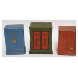 1131	TIN SAFE BANKS, TALLEST APPROXIMATELY 4 1/4 IN H