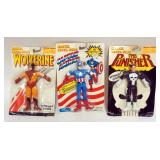 1217	MARVEL SUPER HERO JUST TOYS, 1989, CAPTAIN AMERICA, WOLVERINE, THE PUNISHER