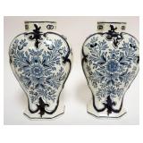 1011	DELFT PAIR OF BLUE & WHITE VASES, EACH APPROXIMATELY 9 IN HIGH