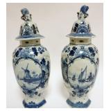 1018	ROYAL DELFT LIDDED VASES W/WINDMILLS & SAILING SHIPS, APPROXIMATELY 11 1/4 IN HIGH